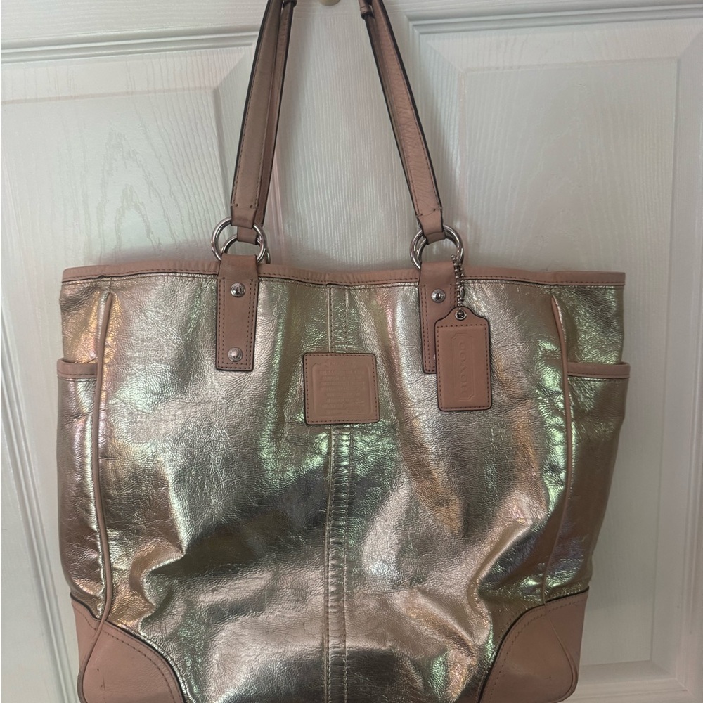 Coach Gold Metallic and Tan Tote Bag with matching small bag